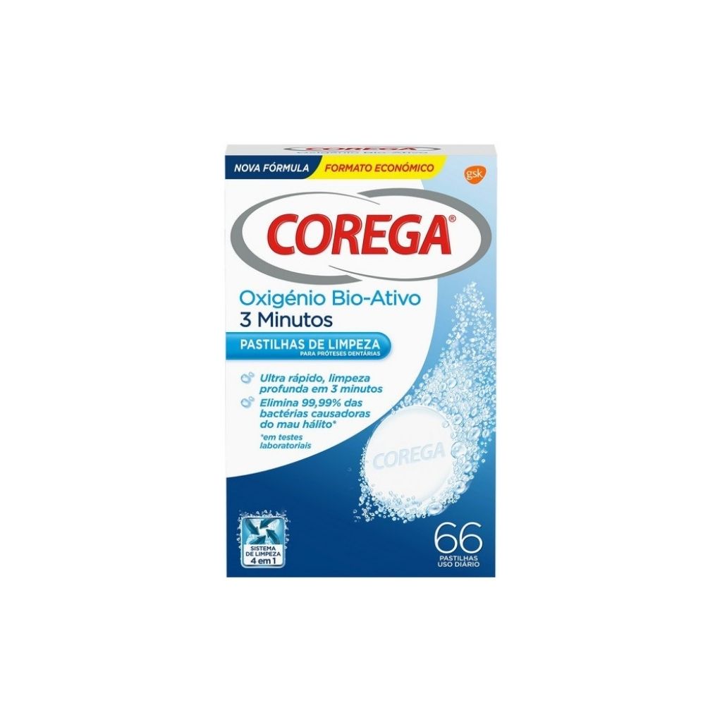 Corega Oxigénio Bio-Ativo Limpeza Avançada Próteses 66 Pastilhas