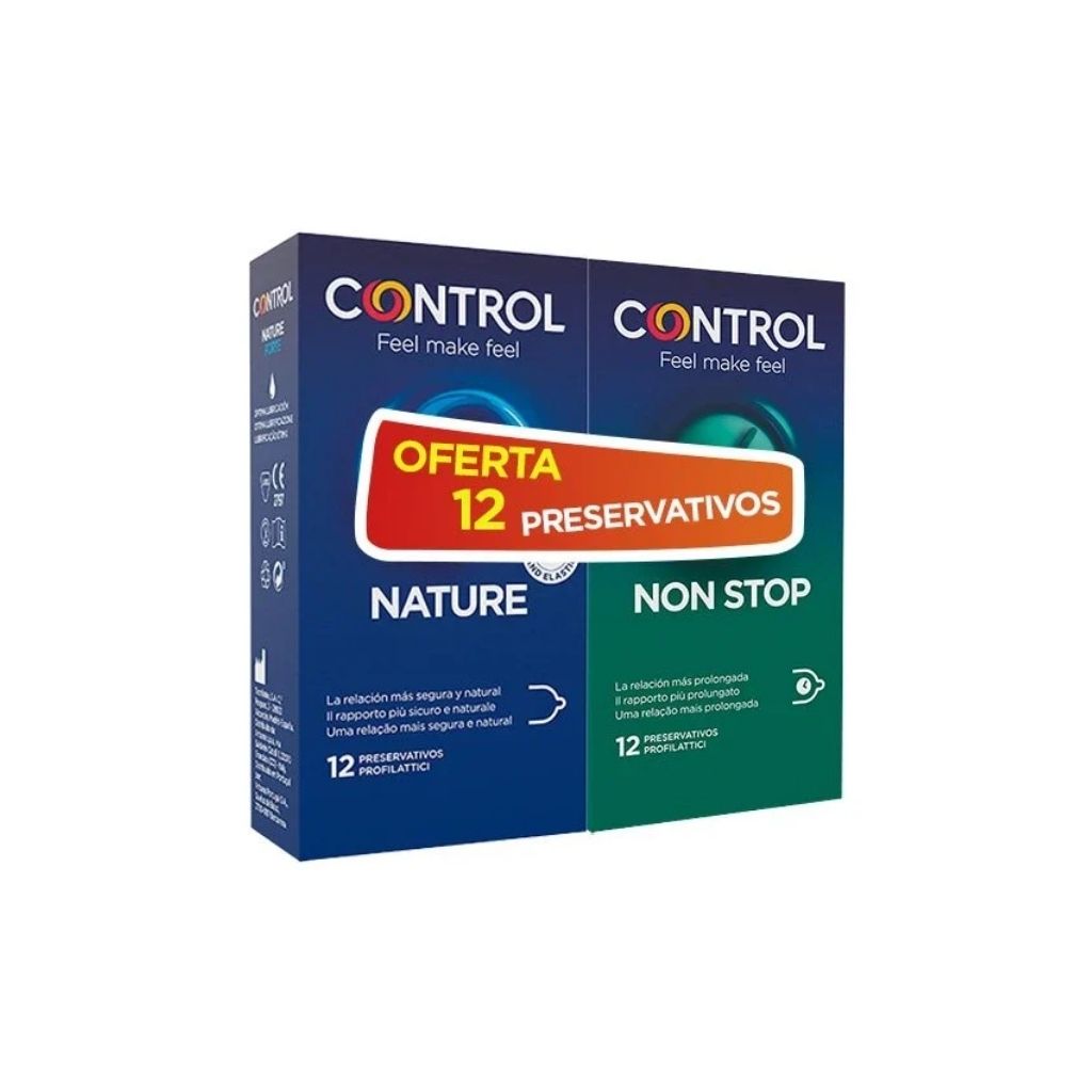 Control Preservativos Nature E Non Stop Retard Prazer Prolongado 12+X12 Unidades