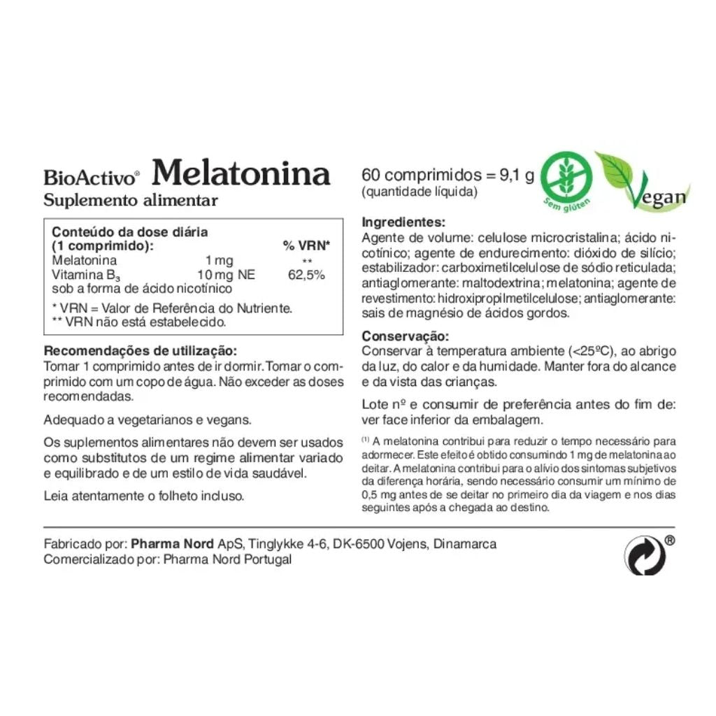 Bioactivo Melatonina Reduzir O Tempo Adormecer 60 Comprimidos
