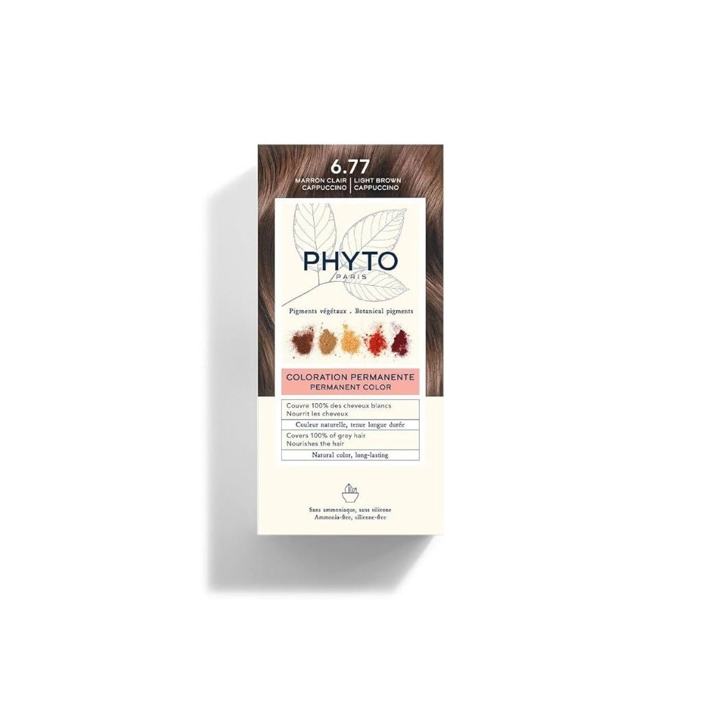 Phyto Phytocolor Kit De Coloração Permanente Cobertura 100% Cabelos Brancos Castanho Claro Cappuccino 6.77