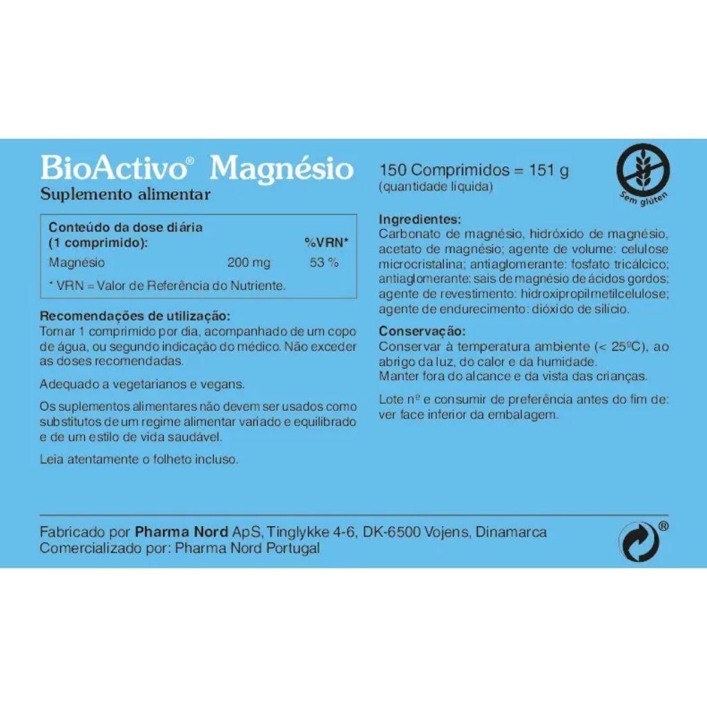 Pharma Nord Bioactivo Magnésio Funcionamento Normal De Ossos, Dentes E Músculos 150 Comprimidos