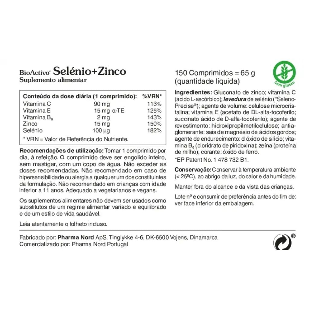 Bioactivo Selénio+Zinco Suporte Sistema Imunitário 150 Comprimidos
