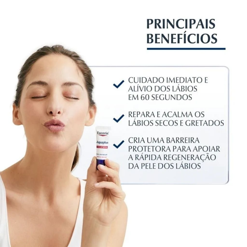 Eucerin Aquaphor Reparador Labial Repara E Alivia Lábios Secos E Gretados 10ml