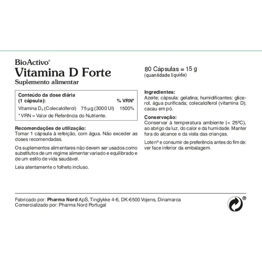 Pharma Nord Bioactivo Vitamina D Forte Imunidade Ossos E Dentes 80 Cápsulas