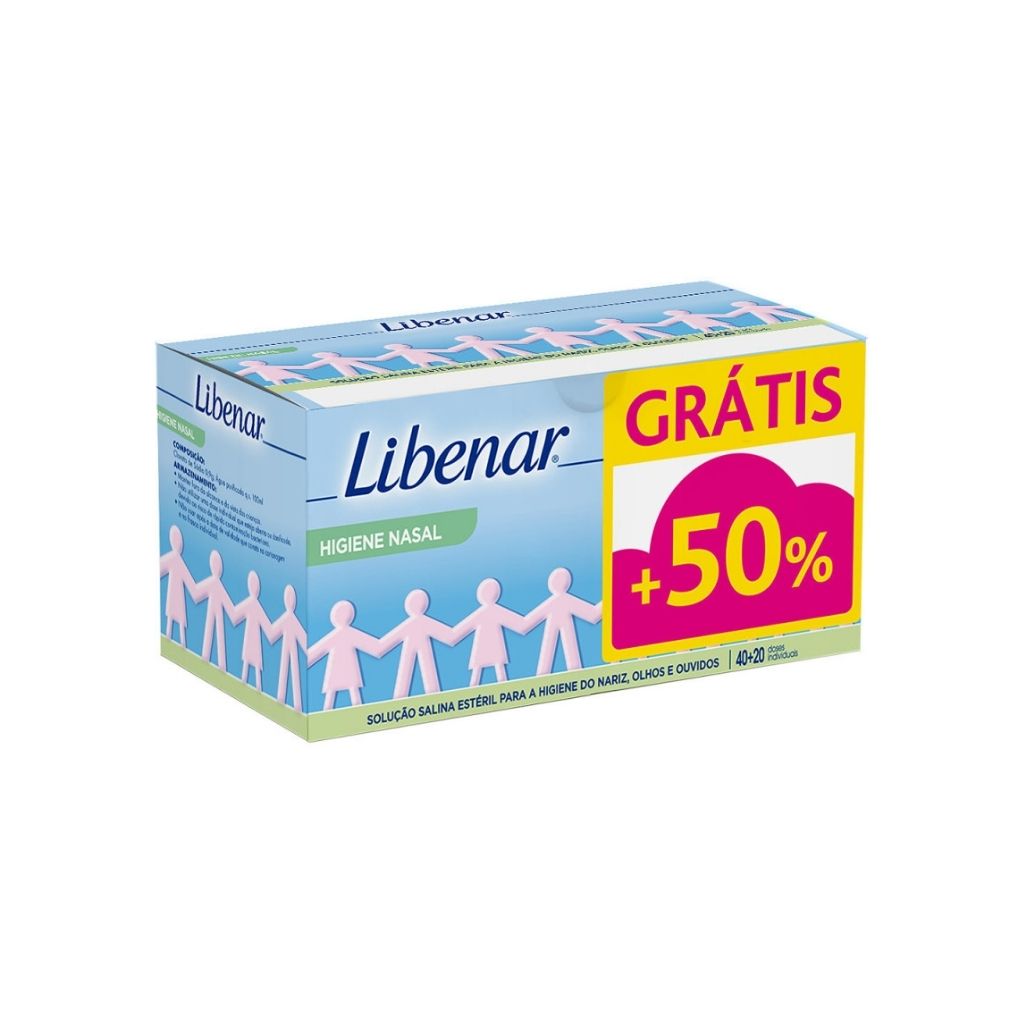 Libenar Soro Fisiológico Solução Estéril Monodoses Higiene Nasal E Ocular 40 X 5 ml + 20 X 5 ml Oferta