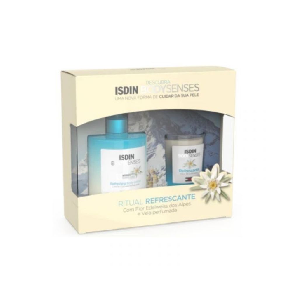 Isdin Bodysenses Edelweiss Loção Corporal Refrescante 500ml + Vela Perfumada 100g
