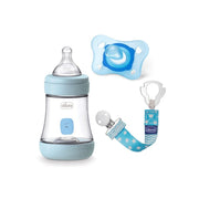 Chicco Conjunto Perfect 5 Biberão 150ml + Chupeta PhysioForma Mini Soft 0-2M + Clip Azul
