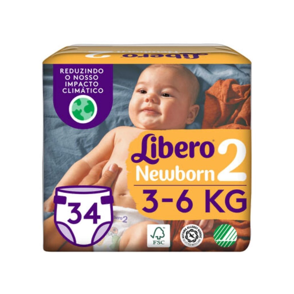 Libero Newborn T2 3-6Kg 34 Fraldas
