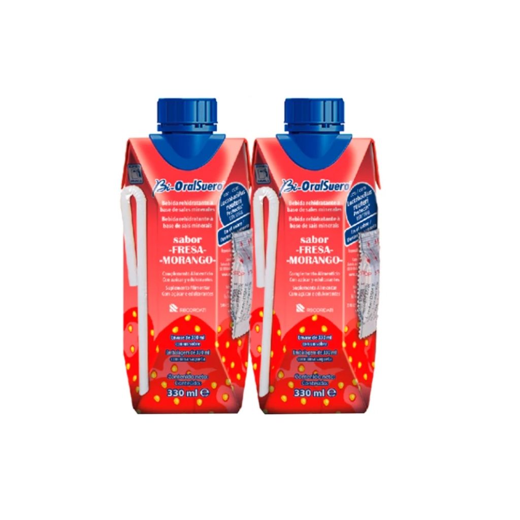 Bi-Oralsuero Solução Oral Morango Re-Hidratação E Flora Intestinal 330ml X2