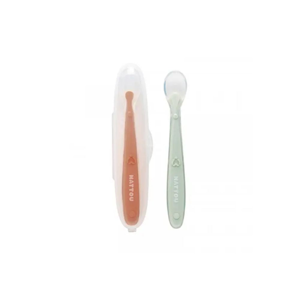 Nattou Conjunto Colheres Silicone Alimentação Infantil 2 + Caixa