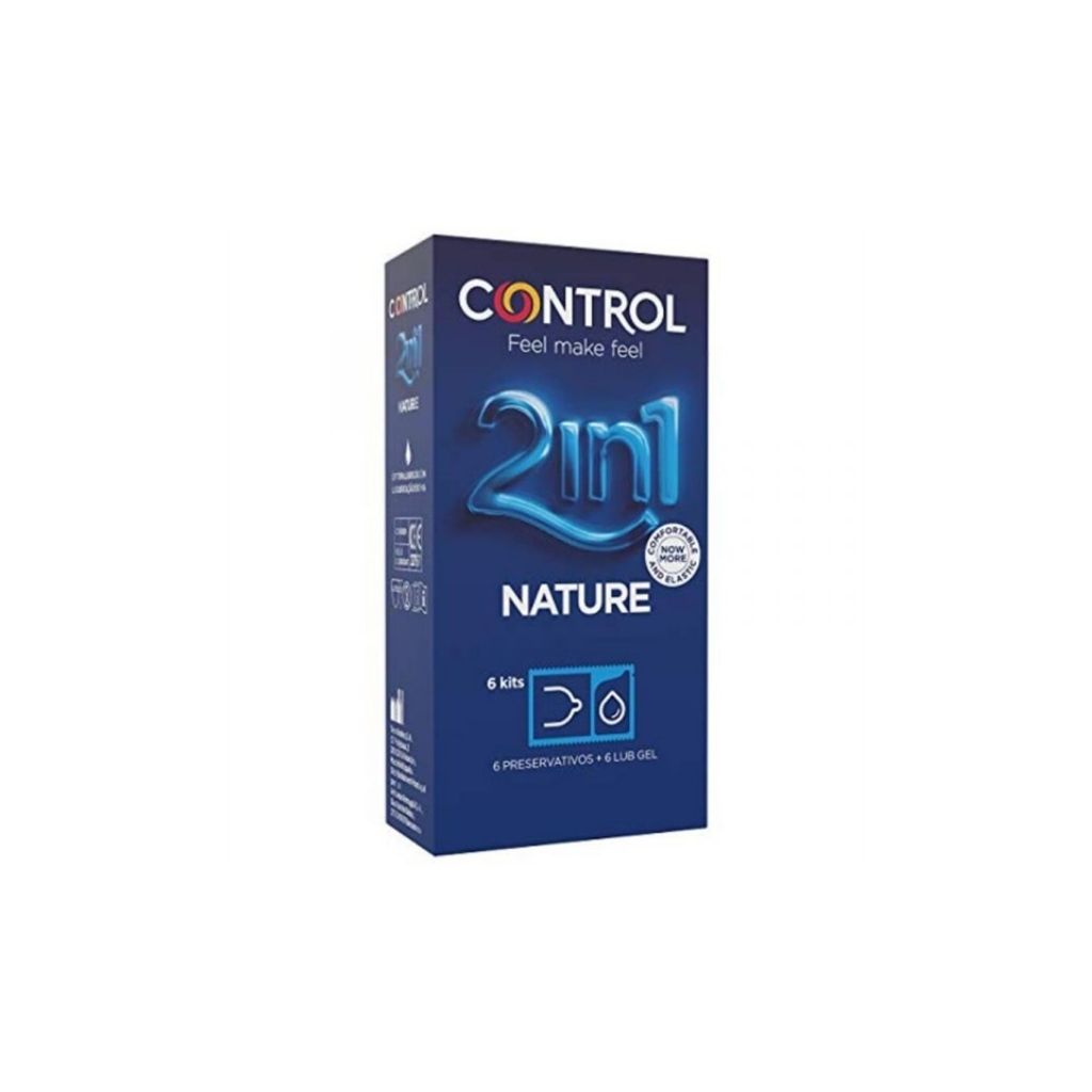 Control 2In1 Nature Kit Preservativos + Gel Lubrificante Para Prazer 6 Unidades