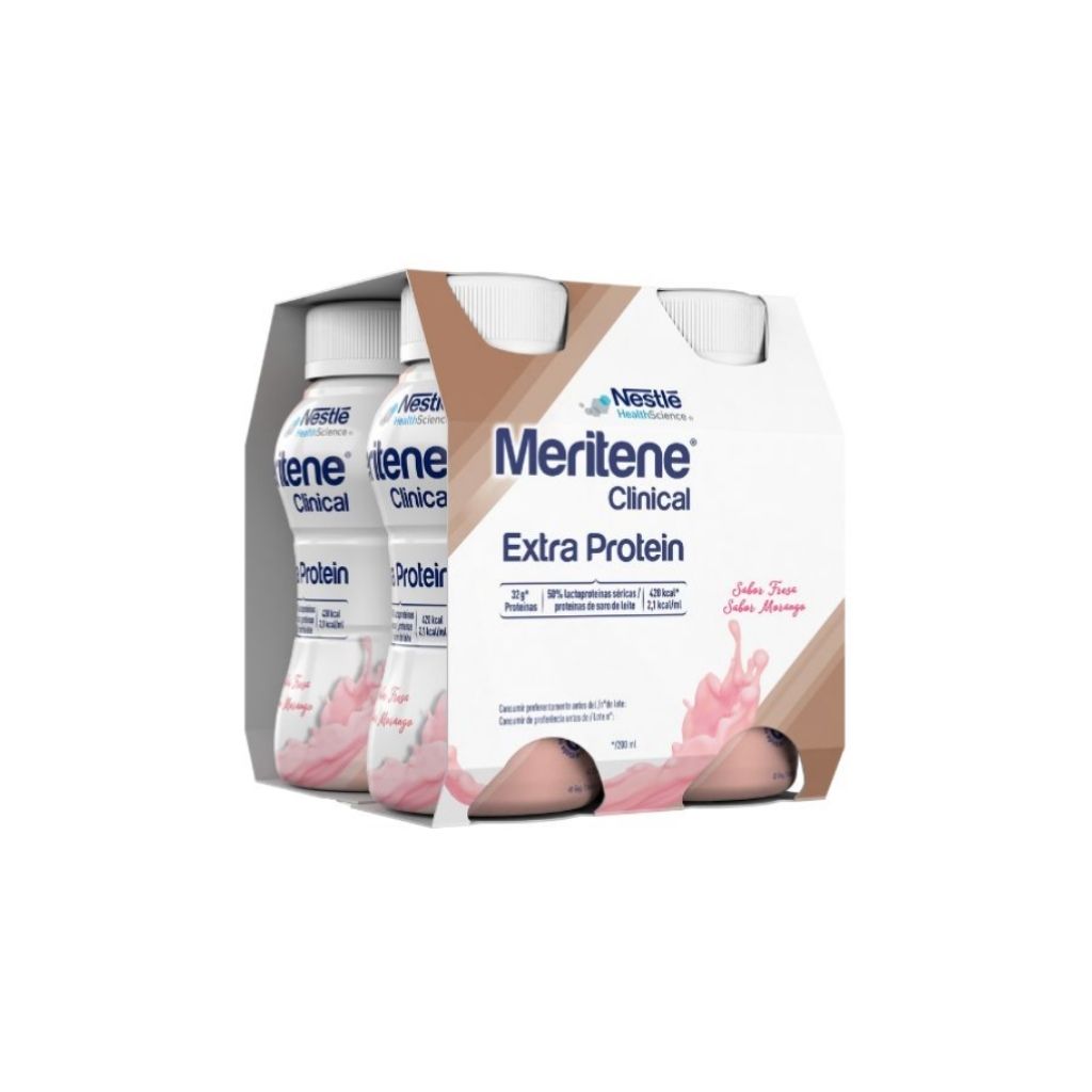 Meritene Clinical Suplemento Líquido Extra Proteína Morango 200ml X4