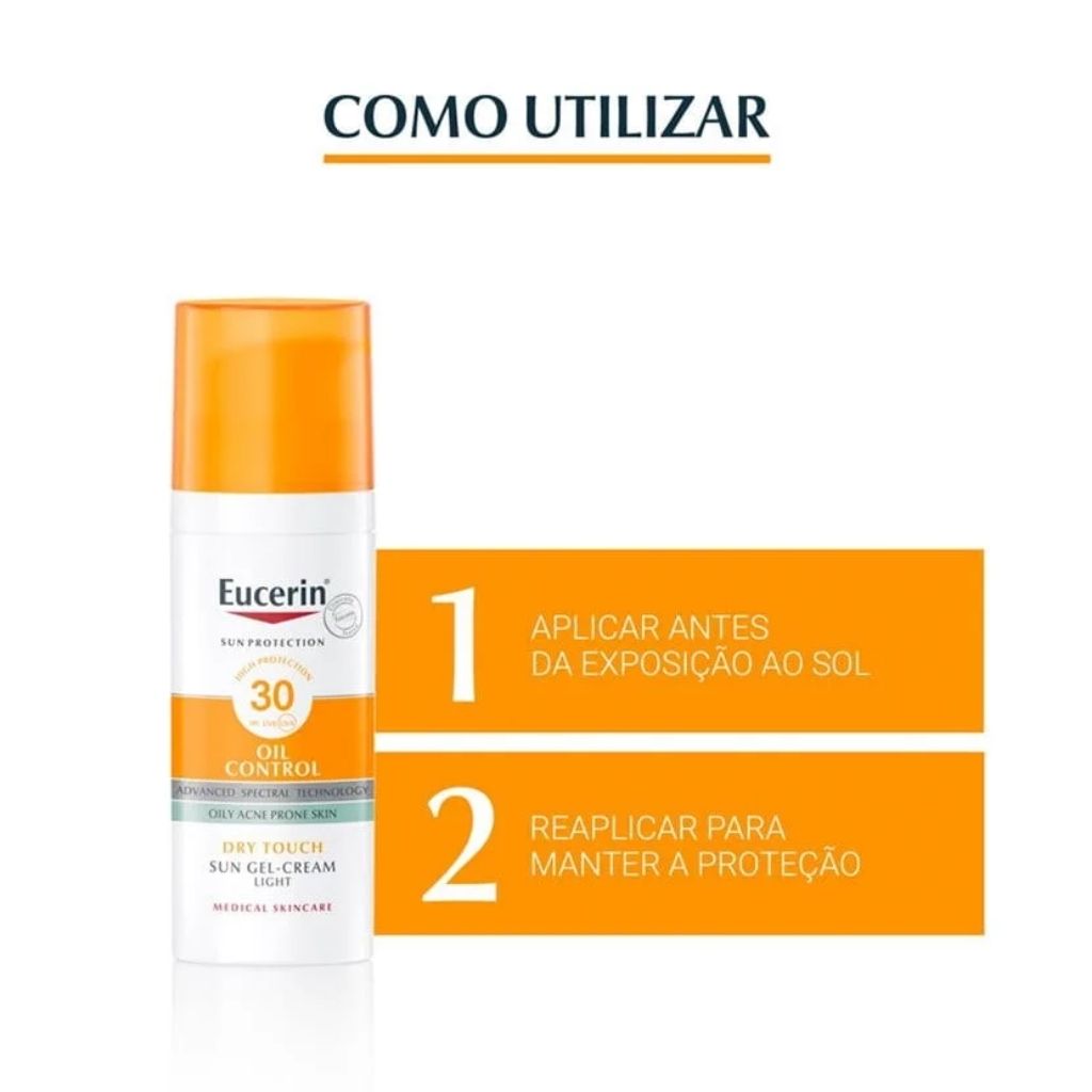 Eucerin Sun Oil Control Gel-Creme Protetor Solar Facial Toque Seco SPF30 50ml