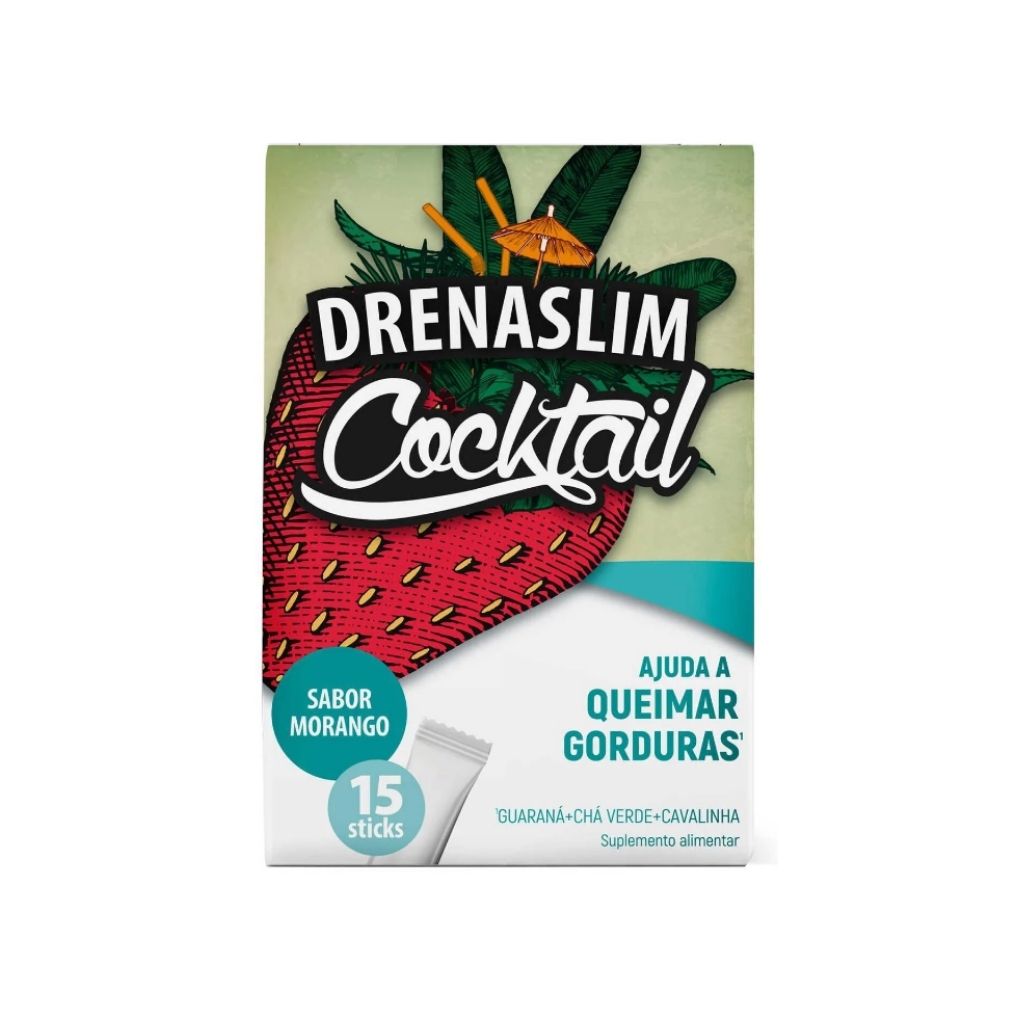 Drenaslim Cocktail Morango Suplemento de Drenagem 15 Sticks