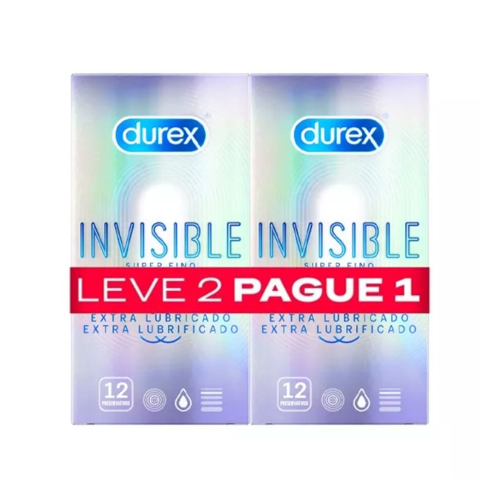 Durex Invisible Preservativos Extra Lubrificado 2Em1 12 Unidades