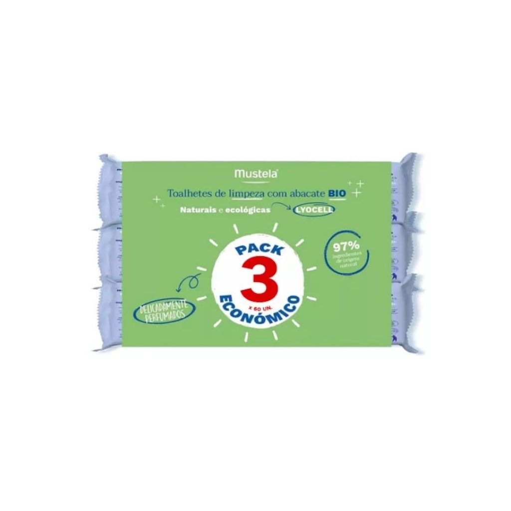 Mustela Bebé Toalhetes De Limpeza Limpeza Suave 60 Un X3