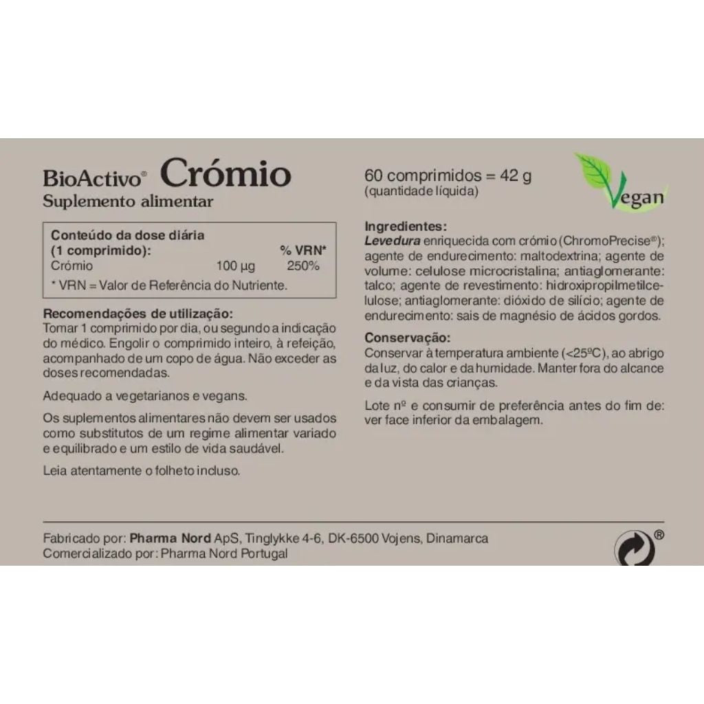 Pharma Nord Bioactivo Crómio Controlo Do Açúcar No Sangue 60 Comprimidos