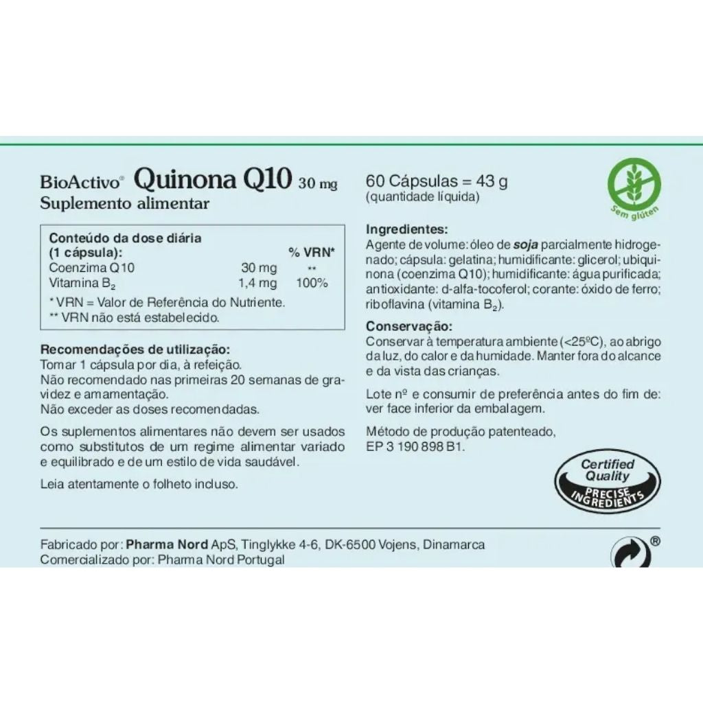 Bioactivo Quinona Q10 Energia E Vitalidade 30 Mg 60 Cápsulas