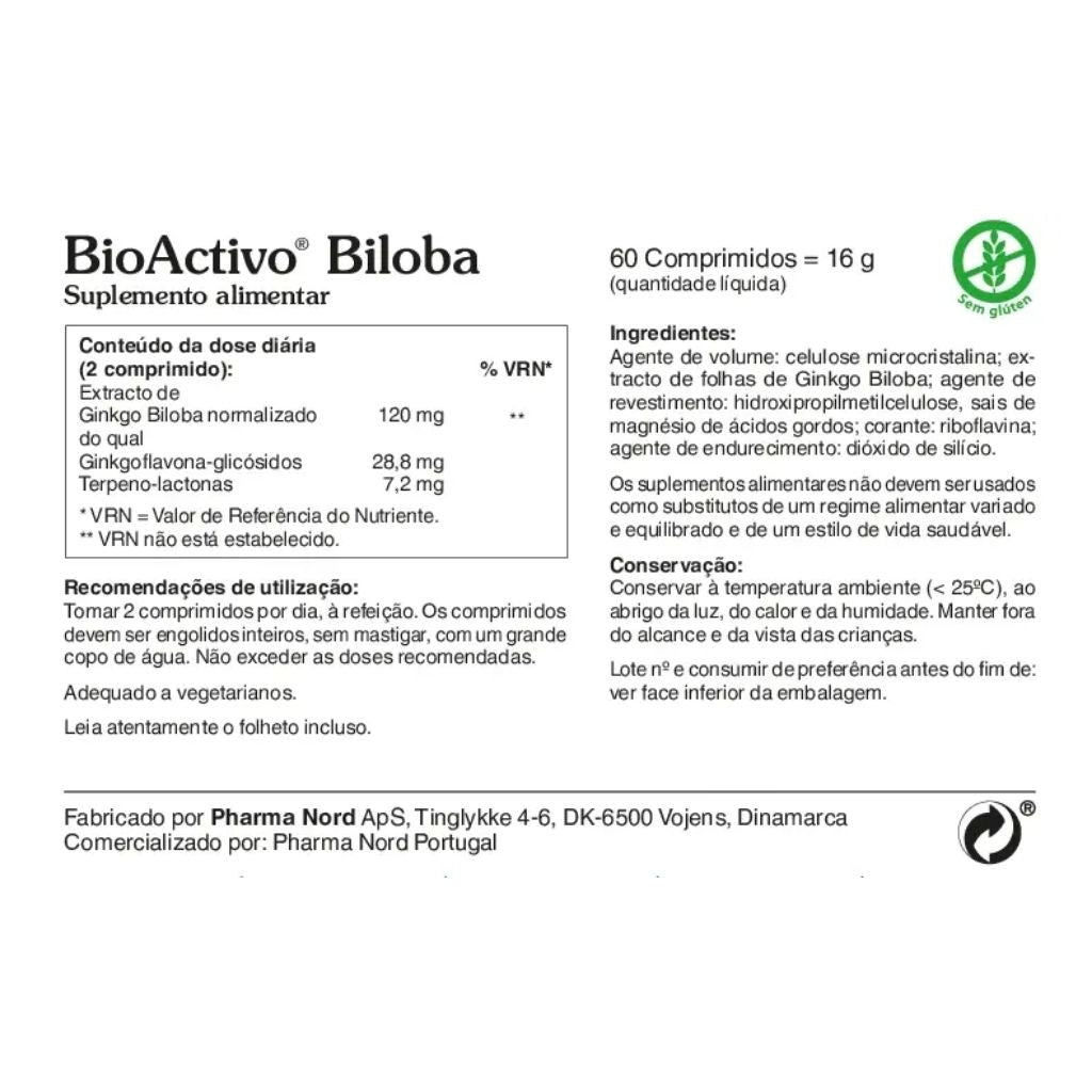Bioactivo Biloba Função Cognitiva E Circulação Sanguínea 60 Comprimidos