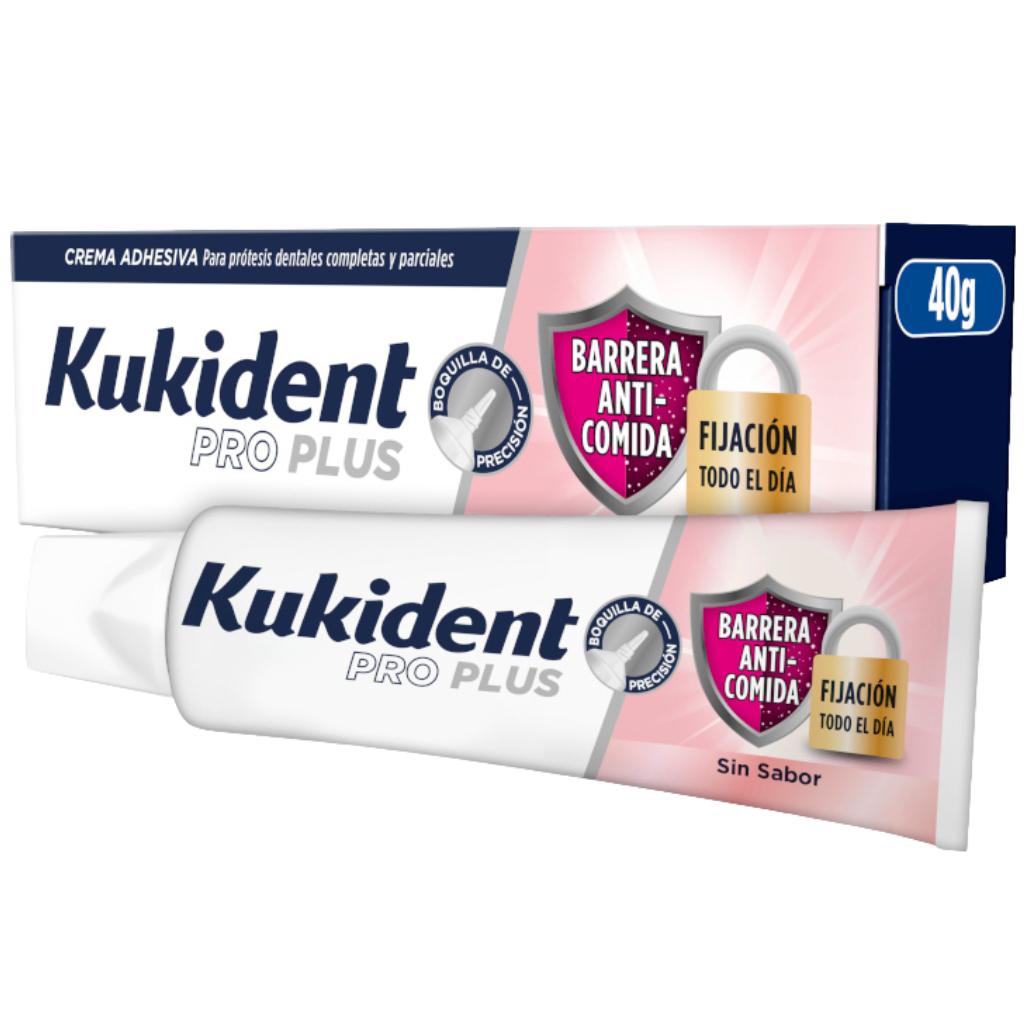 Kukident Pro Plus Barreira Anti-Comida Creme Adesivo Fixação Prótese Dentária Sem Sabor 40G