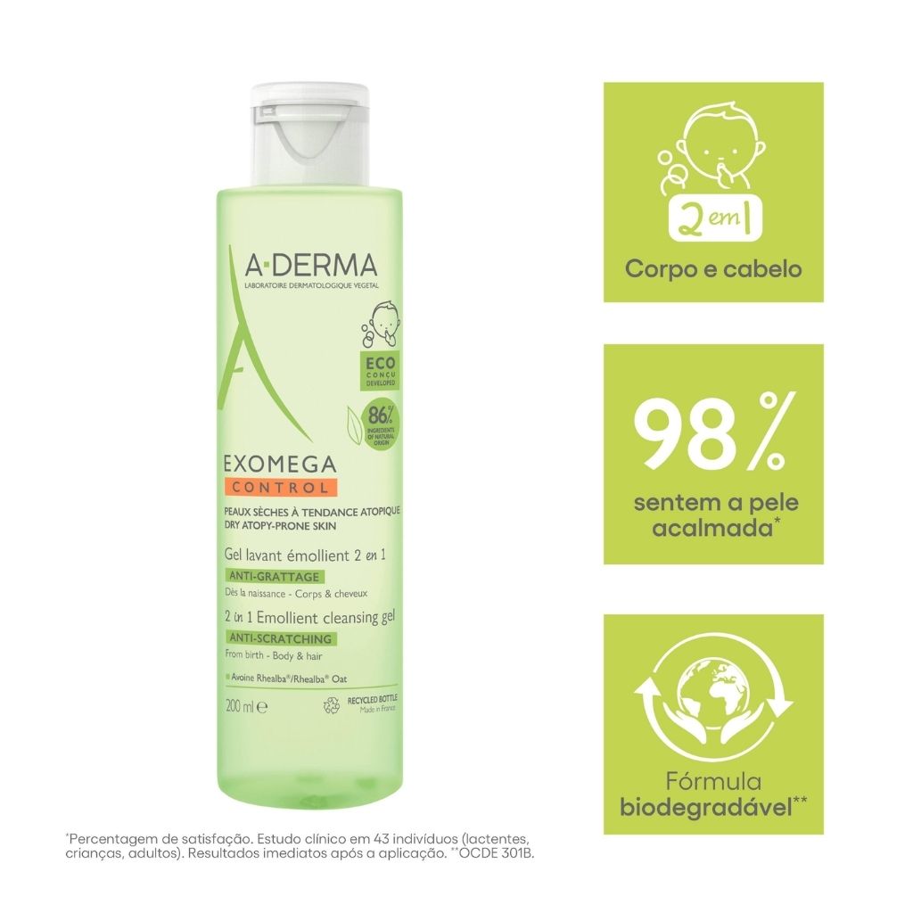 A-Derma Exomega Control Gel Corpo E Cabelo Limpeza Calmante 199
