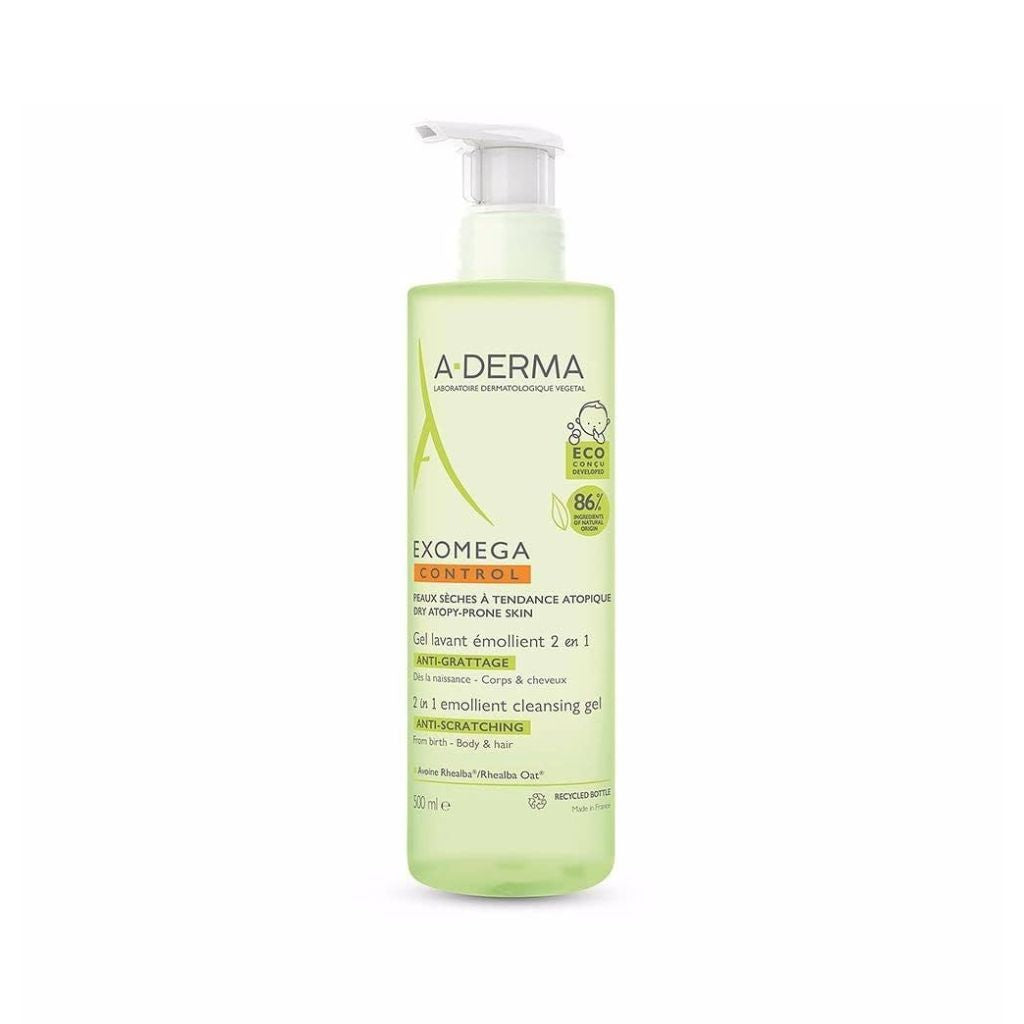 A-Derma Exomega Control Gel Corpo/Cabelo Limpeza Calmante 500ml