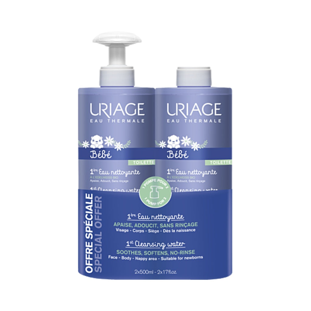 Uriage Bébé 1Ère Eau Água De Limpeza Limpeza Suave Eco Pack 2X500ml