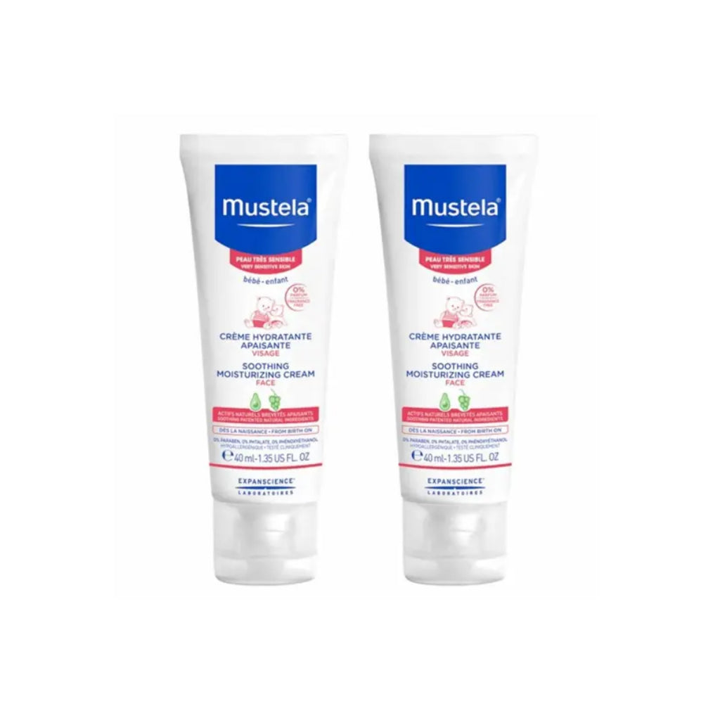 Mustela Bebé Creme Hidratante Calmante de Rosto 0% Perfume Duo 2x40ml